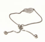 Engraved adjustable heart shaped stainless steel bracelet - Nickel free