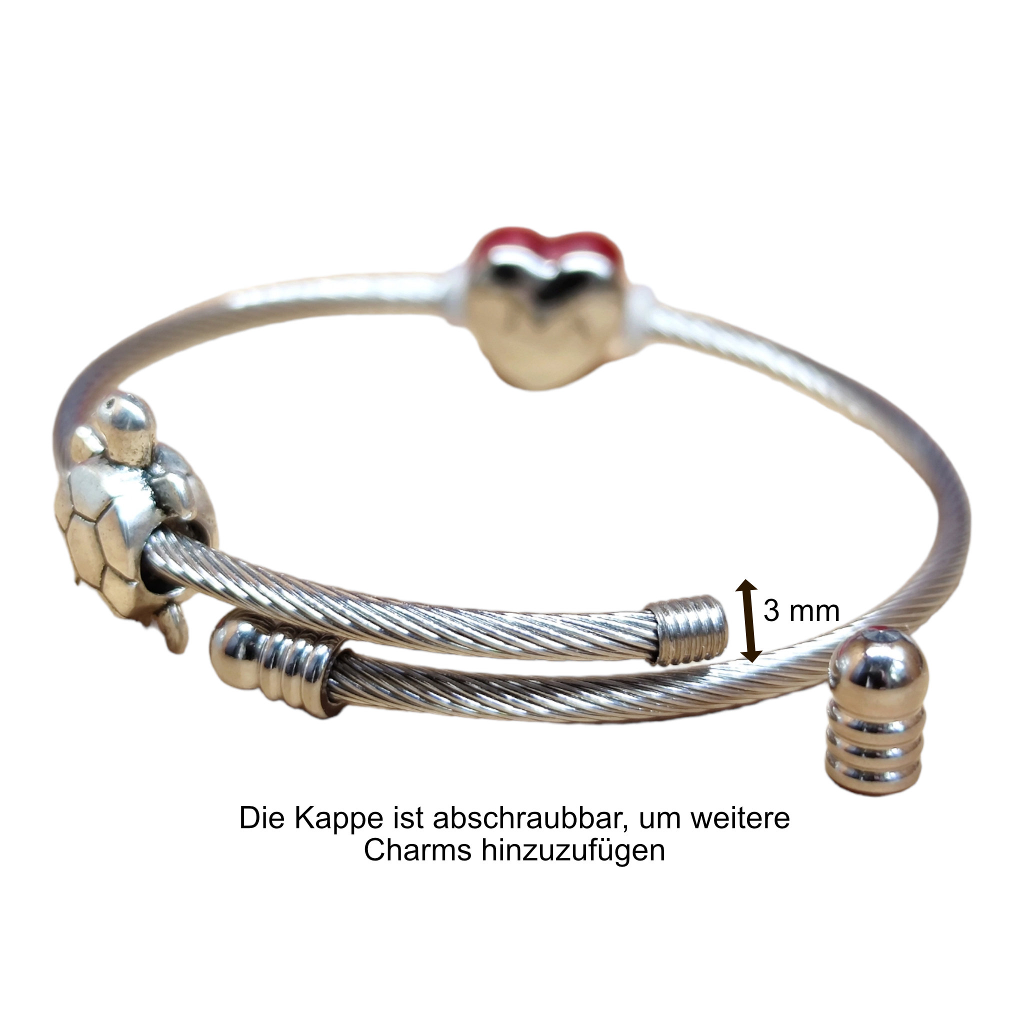 Personalisierter dehnbarer Armreif HERZ Charm
