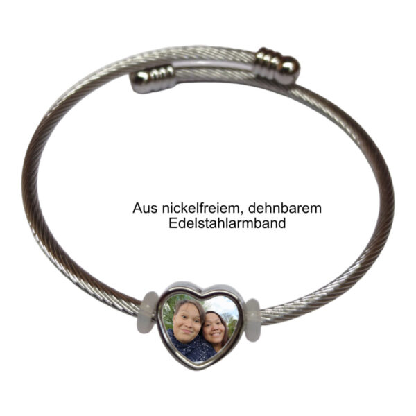 Personalisierter Foto-Herz-Charm - Edelstahl Armreif