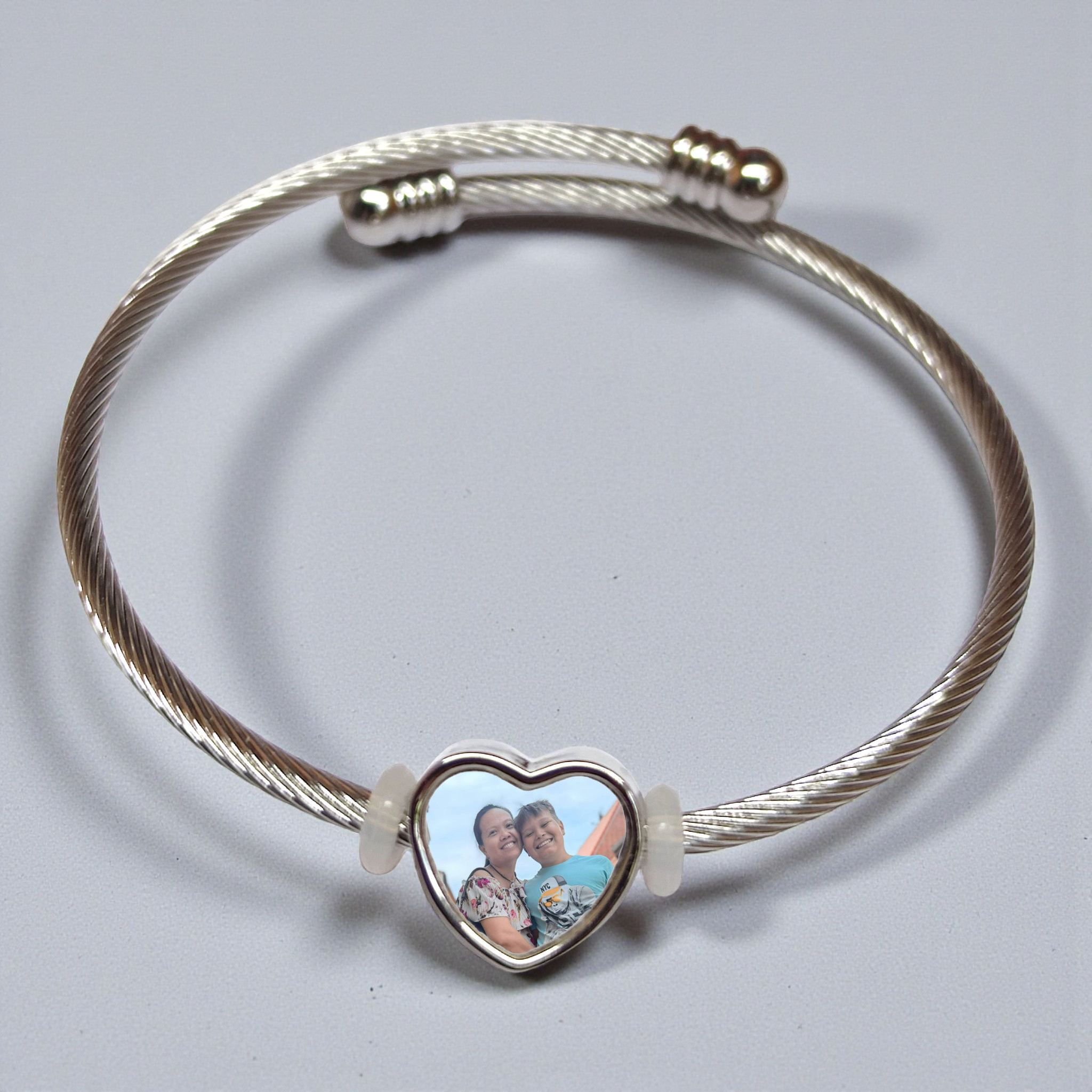 Personalisierter Foto-Herz-Charm - Edelstahl Armreif