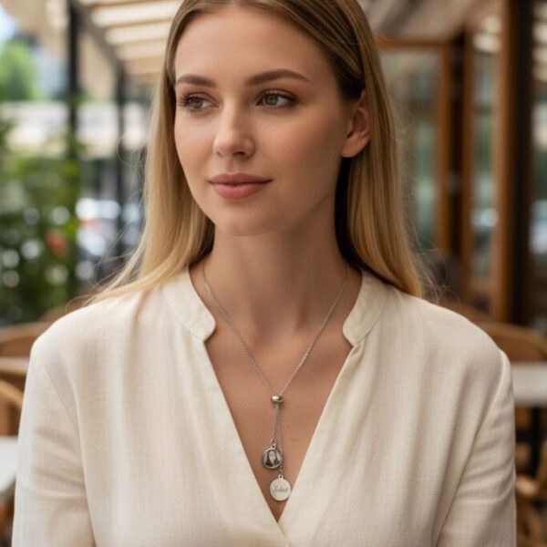 Verstellbare personalisierte Halskette mit Foto und Gravur-Anhänger