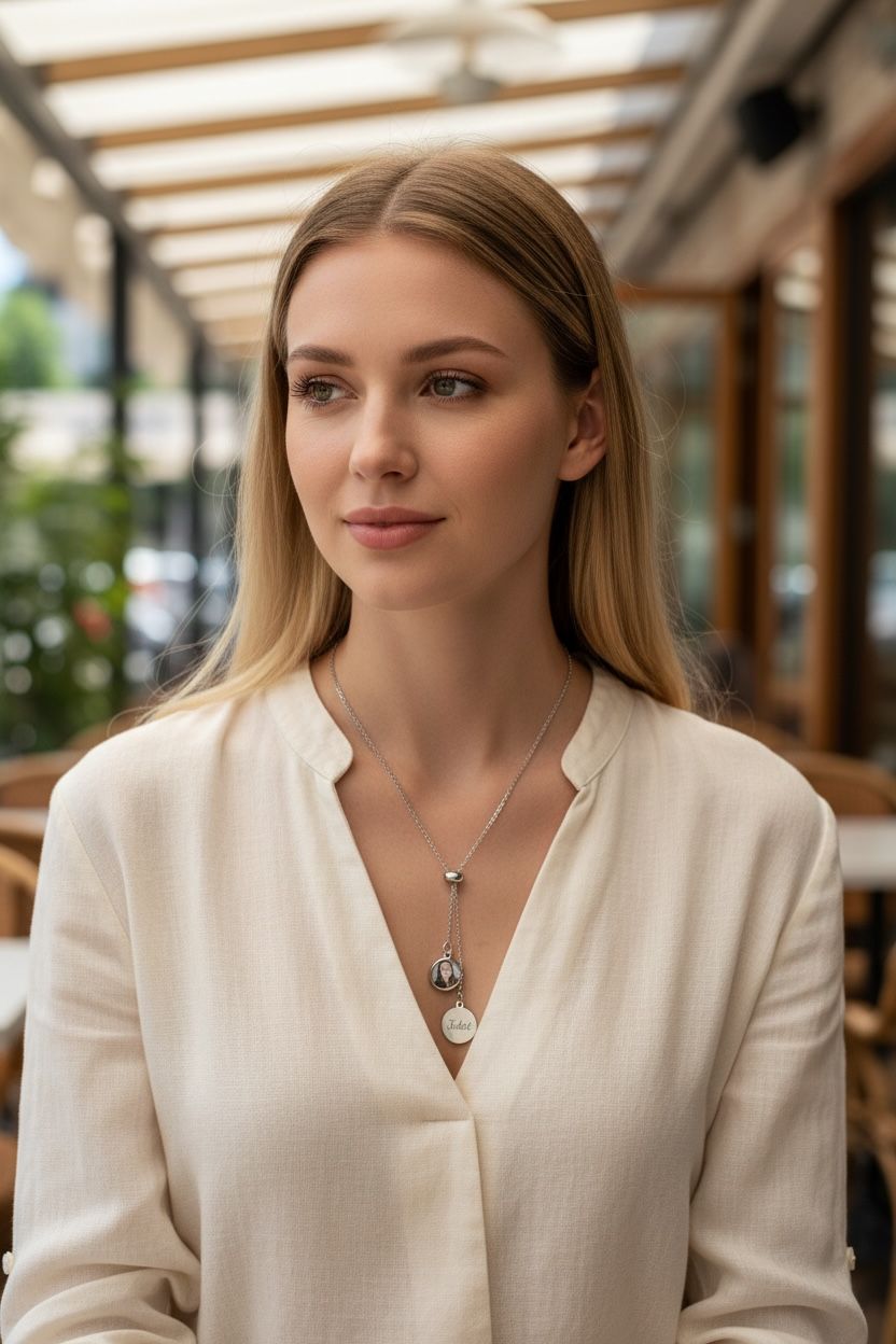 Verstellbare personalisierte Halskette mit Foto und Gravur-Anhänger