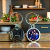 Personalisierter Foto-Flaschenöffner Schlüsselanhänger aus Metall