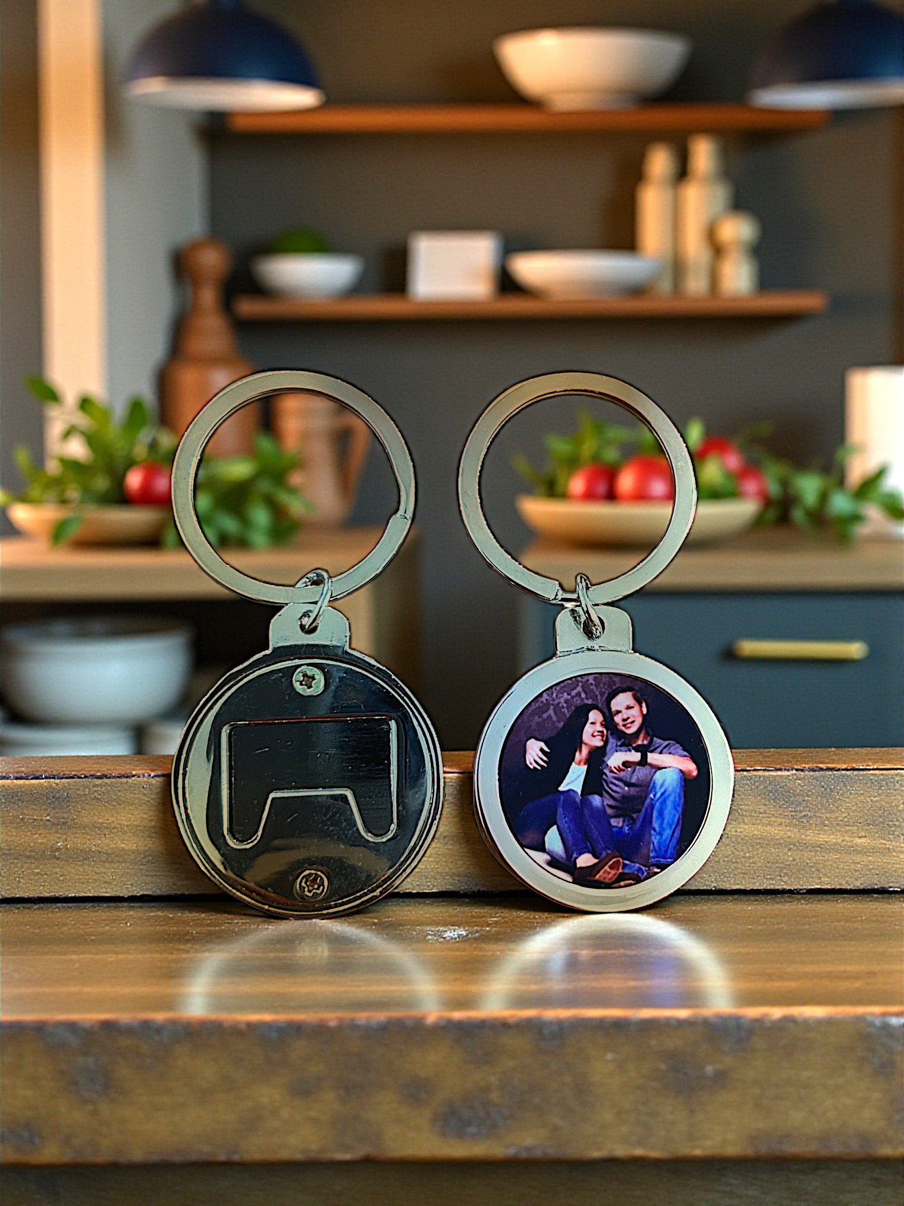 Personalisierter Foto-Flaschenöffner Schlüsselanhänger aus Metall