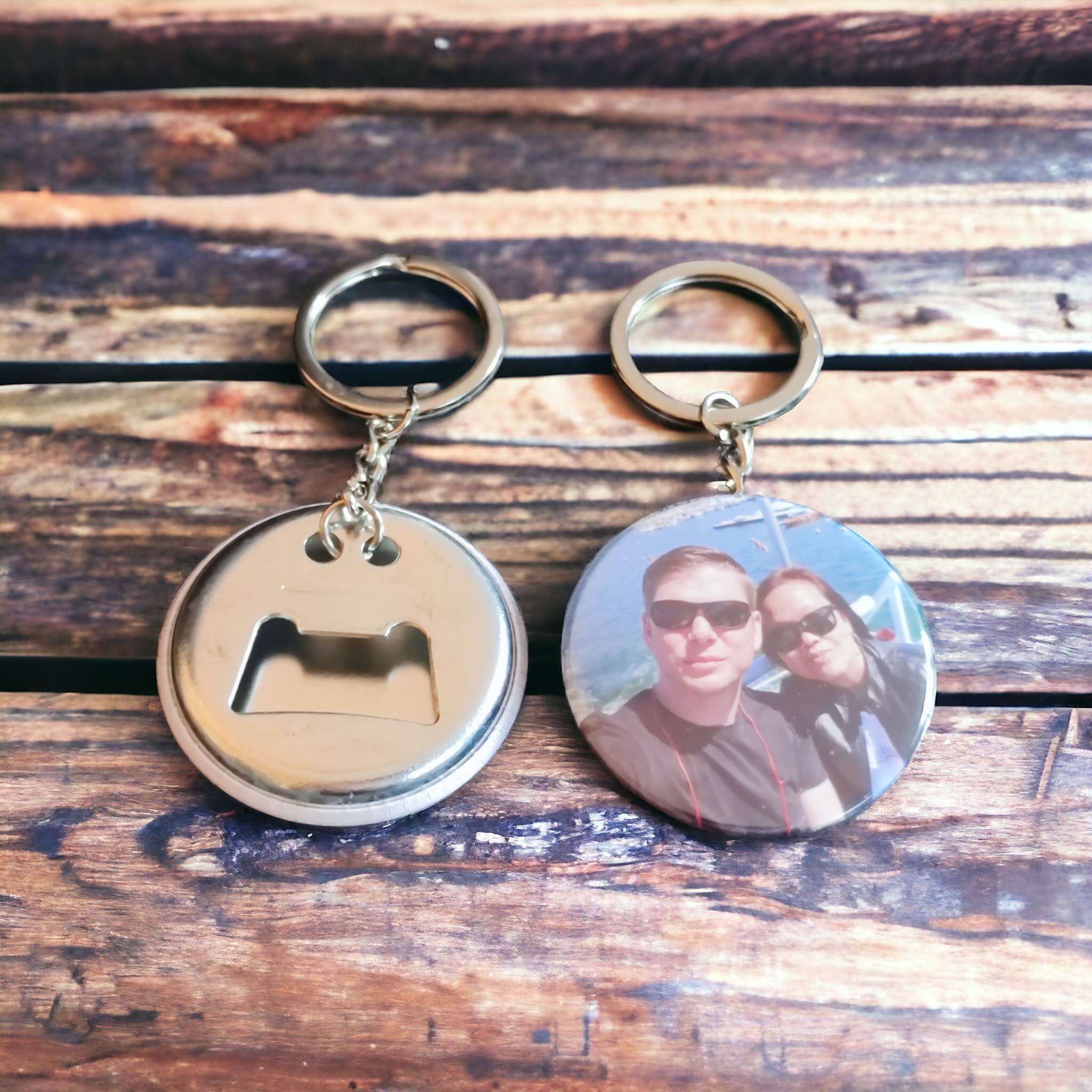 Personalisierter Foto-Flaschenöffner Button Schlüsselanhänger